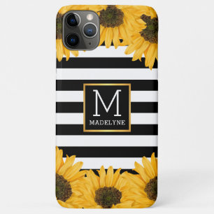 Monogramm Schwarz-weiß gestreifte Sonnenblume Gold Case-Mate iPhone Hülle