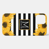 Monogramm Schwarz-weiß gestreifte Sonnenblume Gold Case-Mate iPhone Hülle (Rückseite (Horizontal))