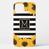 Monogramm Schwarz-weiß gestreifte Sonnenblume Gold Case-Mate iPhone Hülle (Rückseite)