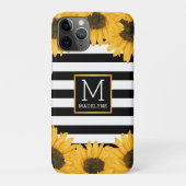 Monogramm Schwarz-weiß gestreifte Sonnenblume Gold Case-Mate iPhone Hülle (Rückseite)
