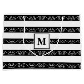 Monogramm Schwarz-weiß gestreiftes Design Große Geschenktüte (Vorderseite)