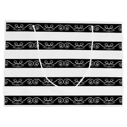 Monogramm Schwarz-weiß gestreiftes Design Große Geschenktüte (Rückseite)