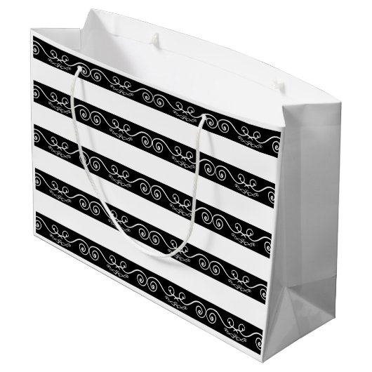 Monogramm Schwarz-weiß gestreiftes Design Große Geschenktüte (Rückseite Schrägansicht)