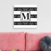 Monogramm Schwarz-weiß gestreiftes Design Leinwanddruck (Insitu (Wohnzimmer))