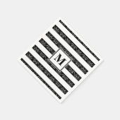 Monogramm Schwarz-weiß gestreiftes Design Serviette (Ecke)