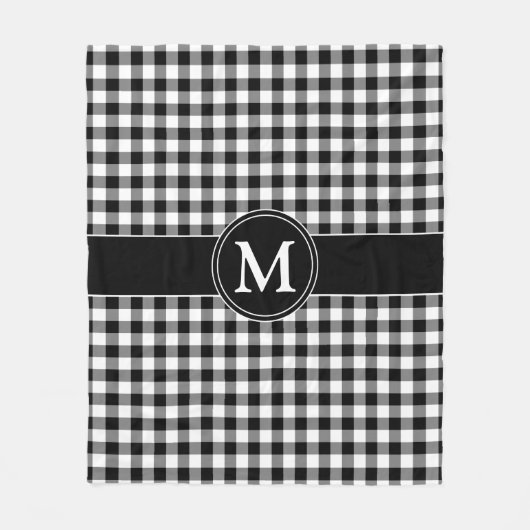 Monogramm Schwarz-Weiß-Gingham Fleecedecke (Vorderseite)