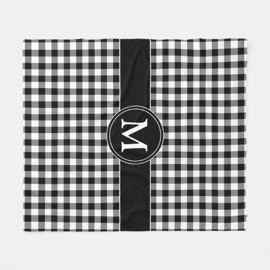 Monogramm Schwarz-Weiß-Gingham Fleecedecke (Vorderseite (Horizontal))