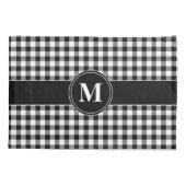 Monogramm Schwarz-Weiß-Gingham Kissenbezug (Rückseite)