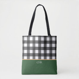 Monogramm Schwarz-weiß grün überprüft Tasche