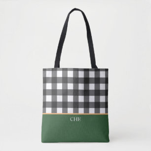 Monogramm Schwarz-weiß grün überprüft Tasche