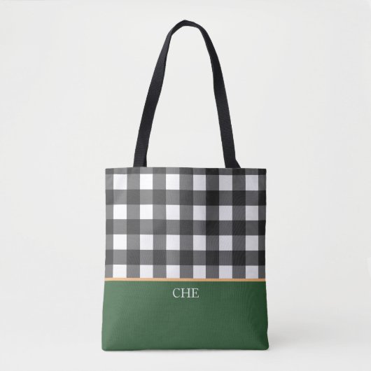 Monogramm Schwarz-weiß grün überprüft Tasche (Vorderseite)