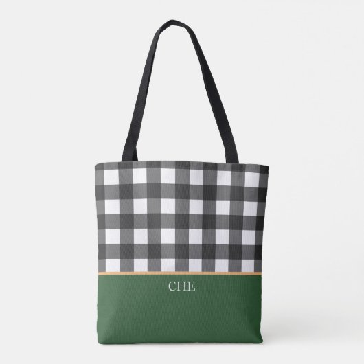 Monogramm Schwarz-weiß grün überprüft Tasche (Rückseite)