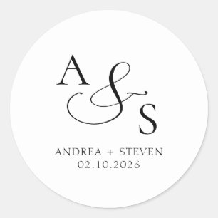 Monogramm Schwarz-Weiß-Hochzeit Runder Aufkleber