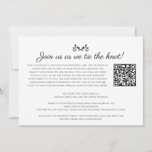 Monogramm schwarz weiß Hochzeitslivestream QR-Code Ankündigung (Rückseite)