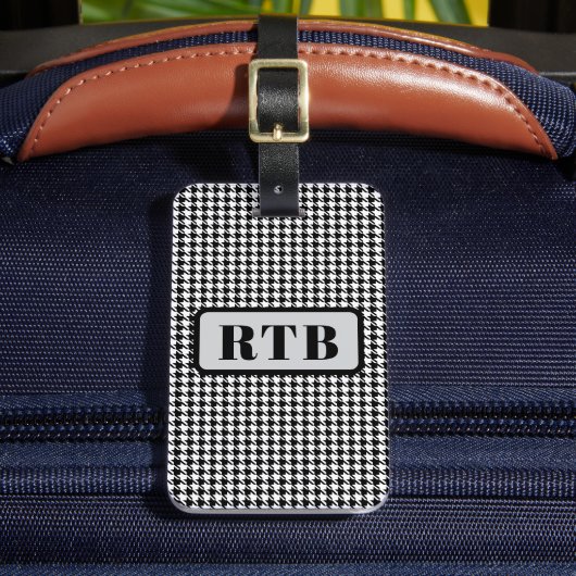 Monogramm Schwarz & Weiß Houndstooth 2-seitig mit Gepäckanhänger (Vorderseite Insitu 2)