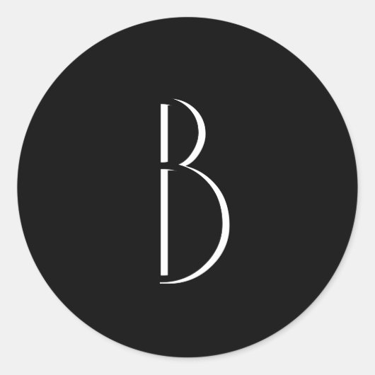 Monogramm Schwarz-weiß Minimal Moderne Typografie Runder Aufkleber (Vorderseite)
