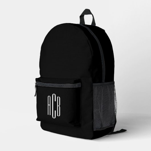 Monogramm Schwarz/Weiß mit drei Buchstaben Bedruckter Rucksack (Rückseitige Ecke Rechts)