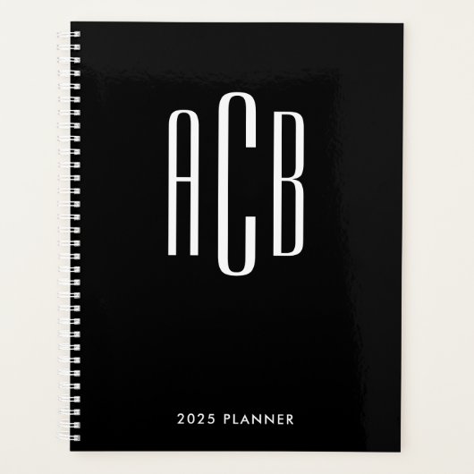 Monogramm Schwarz/Weiß mit drei Buchstaben Planer (Vorderseite)