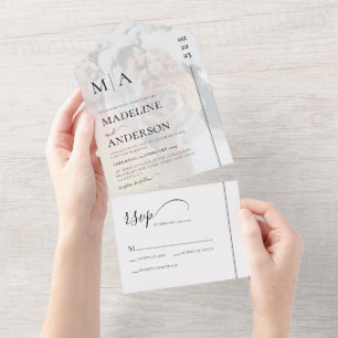 Monogramm Schwarz-weiß mit Overlay-Foto-Hochzeit All In One Einladung