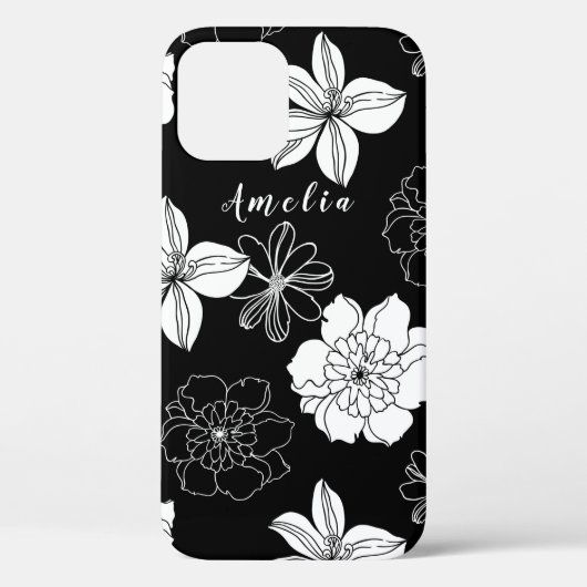 Monogramm Schwarz-Weiß-Muster Case-Mate iPhone Hülle (Rückseite)