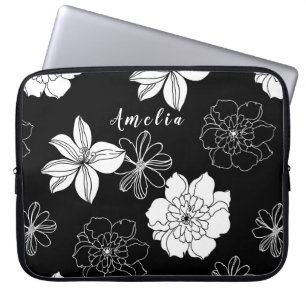 Monogramm Schwarz-Weiß-Muster Laptopschutzhülle