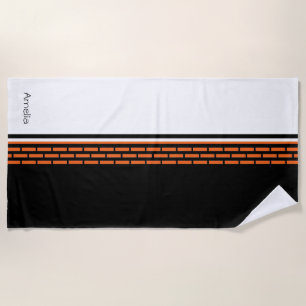Monogramm schwarz weiß orange gestreiftes Muster Strandtuch