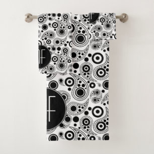Monogramm Schwarz-Weiß-Paisley-Design Badhandtuch Set