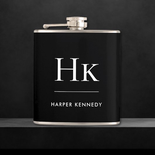 Monogramm Schwarz-weiß Personalisiert Flachmann