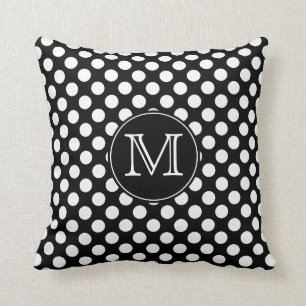 Monogramm Schwarz-Weiß-Polka-Dotkopf-Kissen Kissen