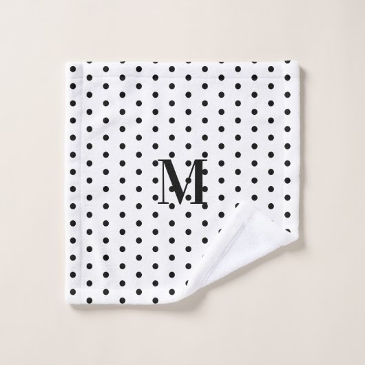 Monogramm Schwarz-Weiß-Polka-Dots Waschlappen (Waschlappen)