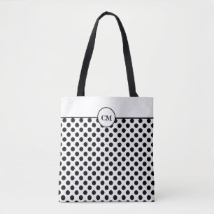 Monogramm Schwarz-Weiß-Punkte-Muster Tasche