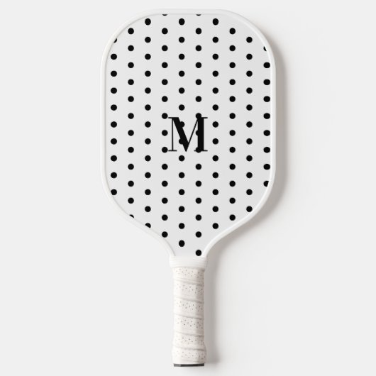 Monogramm Schwarz-Weiß-Punkte Pickleball Schläger (Vorderseite)