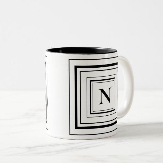 Monogramm Schwarz-Weiß-Quadrat Zweifarbige Tasse (VorderseiteRechts)