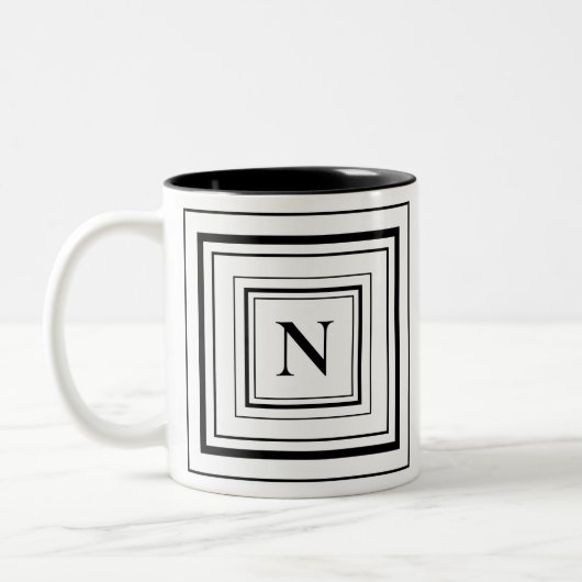 Monogramm Schwarz-Weiß-Quadrat Zweifarbige Tasse (Links)