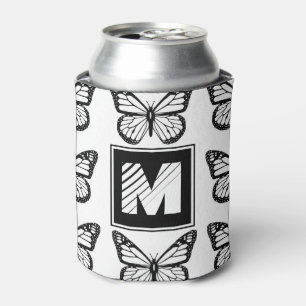 Monogramm-Schwarz-Weiß-Schmetterlingsmuster Dosenkühler