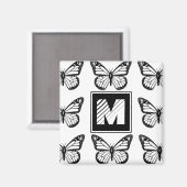 Monogramm-Schwarz-Weiß-Schmetterlingsmuster Magnet (Vorderseite/Rückseite)