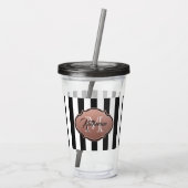 Monogramm Schwarz-Weiß-Streifen Acryltrinkbecher (Rückseite)