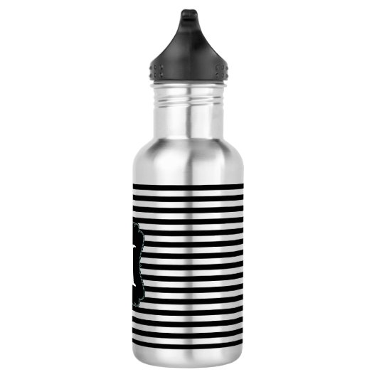 Monogramm Schwarz-Weiß-Streifen Edelstahlflasche (Rechts)