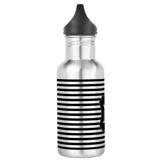 Monogramm Schwarz-Weiß-Streifen Edelstahlflasche (Links)