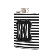 Monogramm Schwarz-Weiß-Streifen Flachmann (Links)