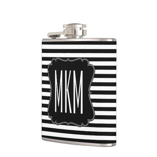 Monogramm Schwarz-Weiß-Streifen Flachmann (Links)