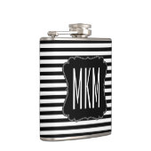 Monogramm Schwarz-Weiß-Streifen Flachmann (Rechts)