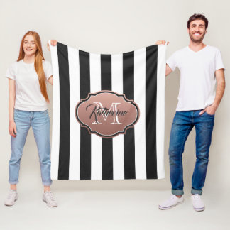 Monogramm Schwarz-Weiß-Streifen Fleecedecke