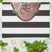 Monogramm Schwarz-Weiß-Streifen Geschirrtuch (Gefaltet)