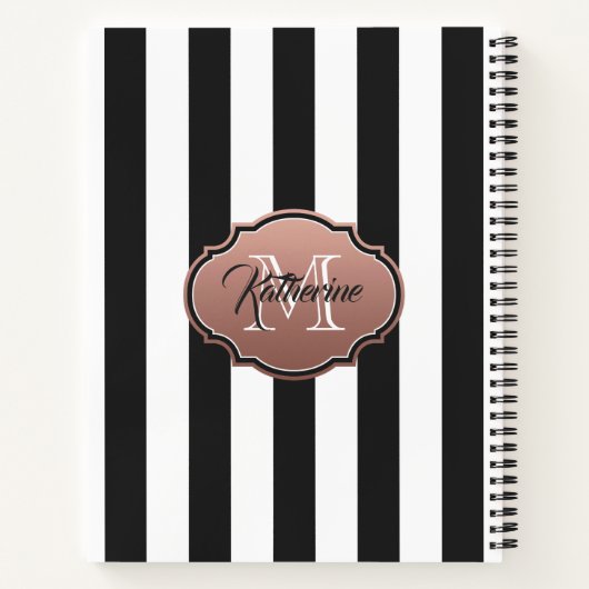 Monogramm Schwarz-Weiß-Streifen Notizblock (Rückseite)