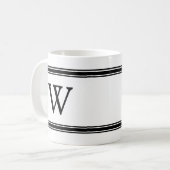 Monogramm Schwarz/Weiß-Streifen personalisierte Um Kaffeetasse (Vorderseite Links)