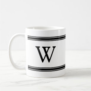 Monogramm Schwarz/Weiß-Streifen personalisierte Um Kaffeetasse