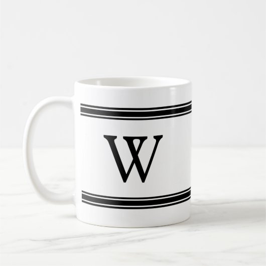 Monogramm Schwarz/Weiß-Streifen personalisierte Um Kaffeetasse (Links)