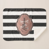Monogramm Schwarz-Weiß-Streifen Sherpadecke (Vorderseite (Horizontal))