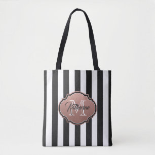 Monogramm Schwarz-Weiß-Streifen Tasche